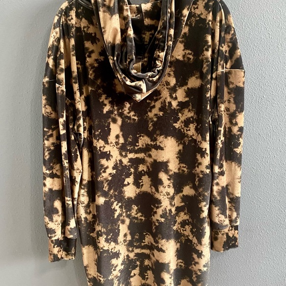 Topshop Womens Size 4 Black & Tan Velvet  Hoodie Mini Dress - Picture 3 of 6